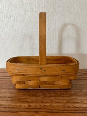 LONGABERGER Small Handle Wood Basket 1999 Signed RAG Made in USA